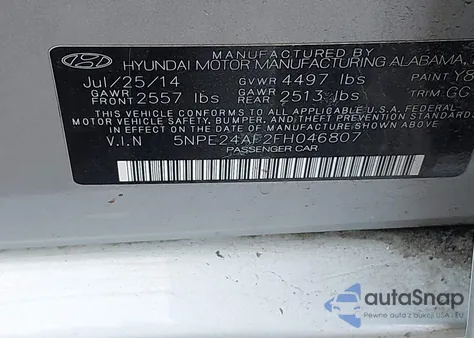 2015 Hyundai Sonata Se from USA, damaged, VIN 5NPE24AF2FH046807